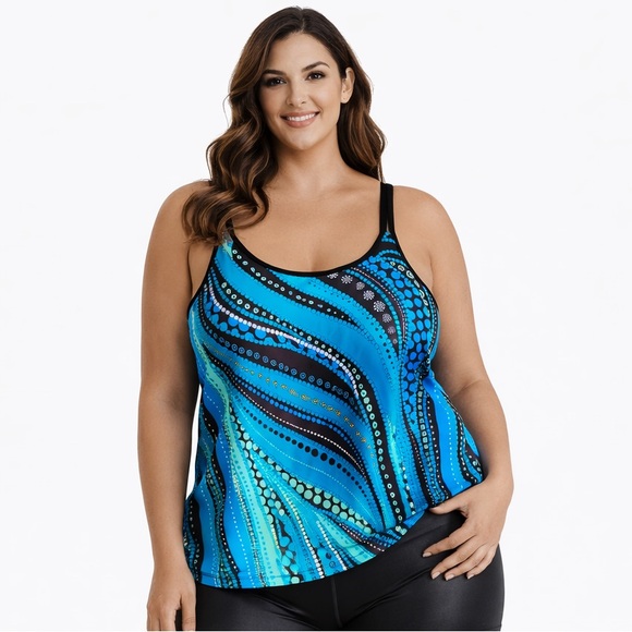 Other - Blue and Black Tankini Top Swim Camisole